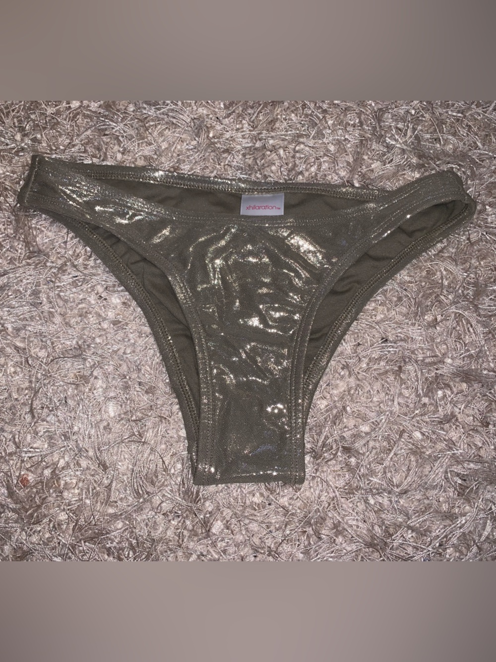Xhilaration Taupe Metallic Glitter Trim Bikini Bottoms XS NWT extra cheeky